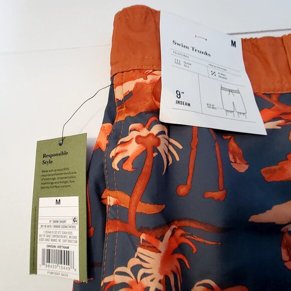 Mens Goodfellow  Swim Trunks M 9"Inseam Orange & Navy Tropical Flamingo Print  M - Picture 3 of 9